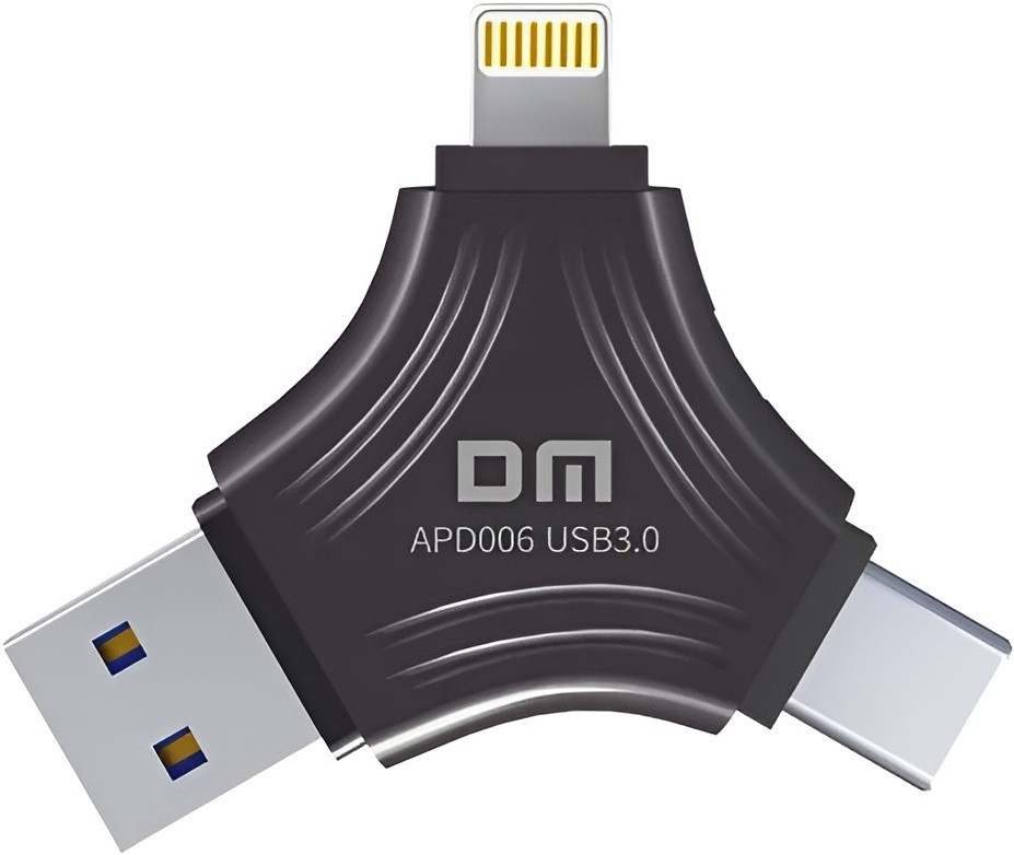 DM APD006 128GB 3 in 1 USB 3.0 Fasionable Triangle Pendrive For IOS, PC, Maccbook 128 GB OTG Drive Compatible with Desktop Computer, Audio Player, Mobile, Netbook, Tablet, Television USB 3.0 Metal Case