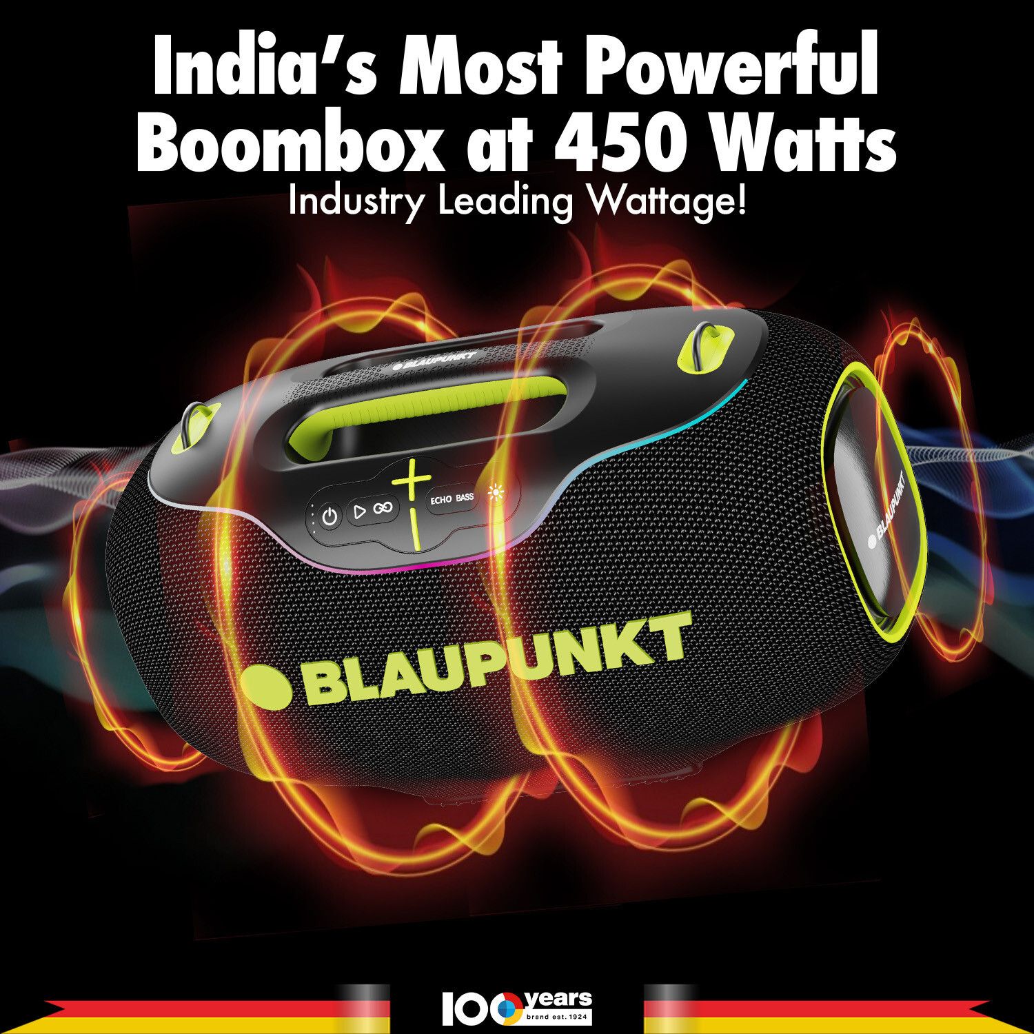 Blaupunkt Atomik Knightz 45K | Advanced DSP Tech I 27,000mAh I Neon Lights I Wireless Mic 450 W Bluetooth Party Speaker (Black, 2.0 Channel) - Image 2
