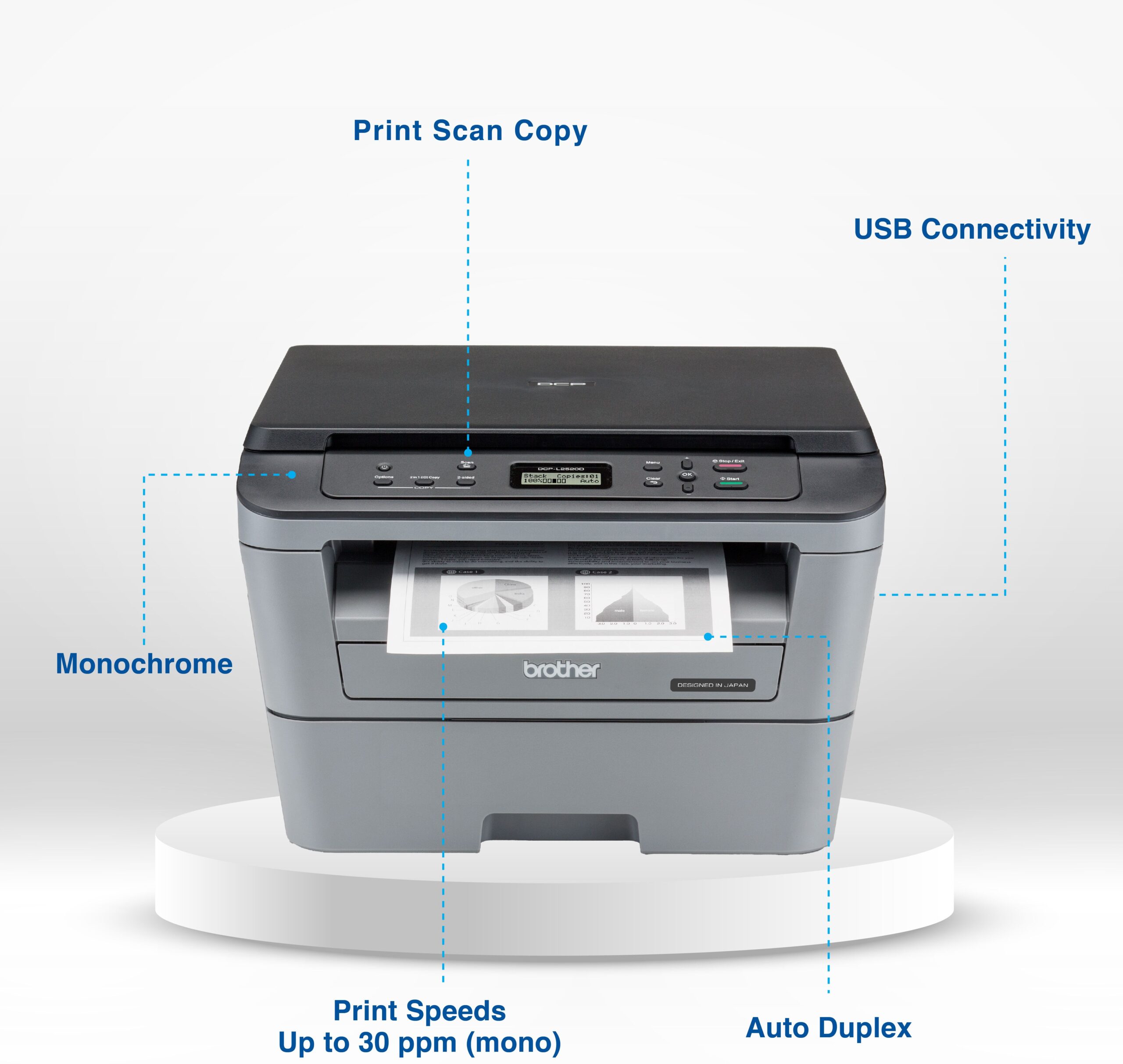 brother DCP-L2520D IND Multi-function Monochrome Laser Printer (Borderless Printing) with Auto Duplex Feature (Toner Cartridge) - Image 2