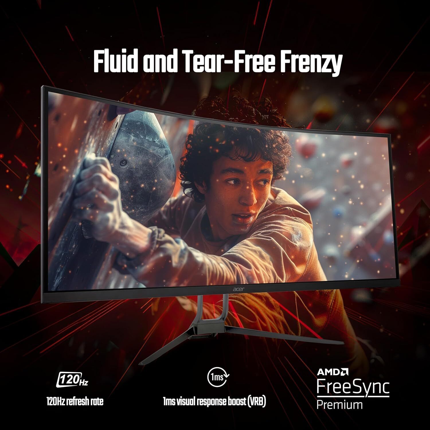 Acer 86.36 cm (34 inch) Curved UWQHD LED Backlit VA Panel Gaming Monitor (ED343CUR UWQHD 120Hz) (AMD Free Sync, Response Time: 1 ms, 120 Hz Refresh Rate)