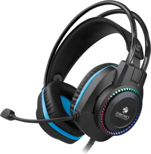 ZEBRONICS Zeb-Jet� Premium Headphone,LED Headband,Suspension Design, 2 mtr 3.5mm+USB Wired Gaming (Black + Blue, On the Ear)