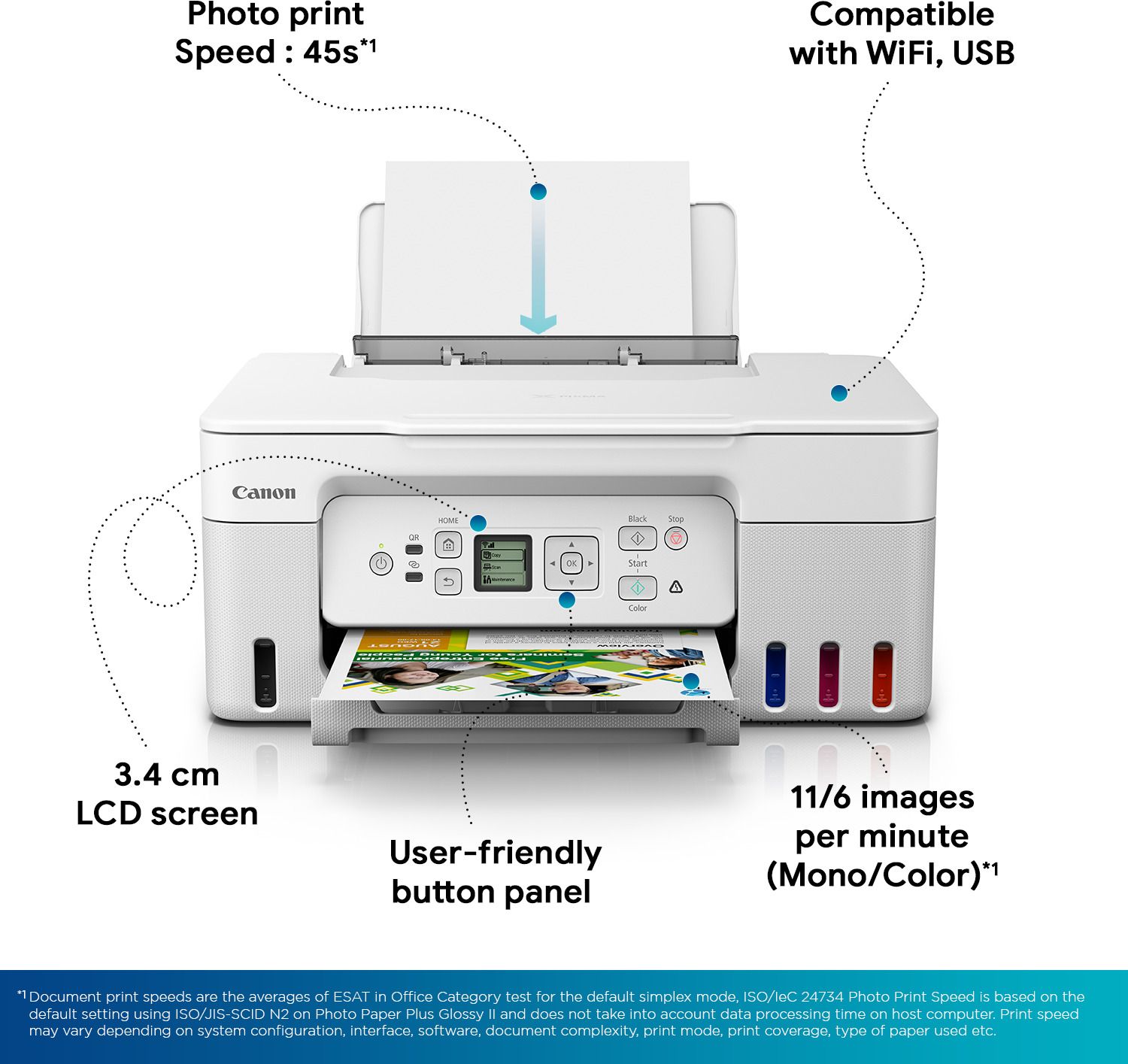 Canon PIXMA INK EFFICIENT G3770 Multi-function WiFi Color Ink Tank Printer for Print/Copy/Scan with 6000 black and 7700 color prints (4 Ink Bottles Included) - Image 4