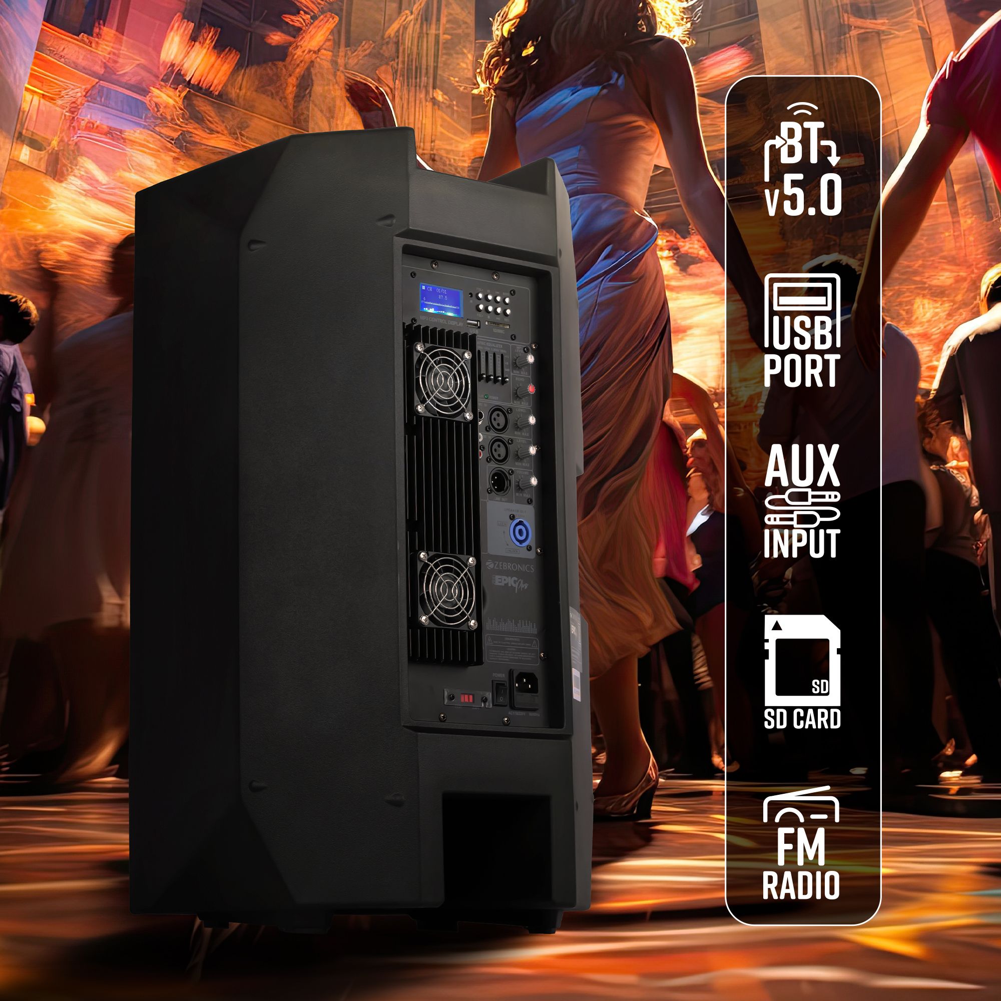 ZEBRONICS Zebronics - Epic Plus,BT v5.0 / USB / SD / FM / AUX / Mic Input,40W RMS 480 W Bluetooth Party Speaker (Black, Mono Channel) - Image 2