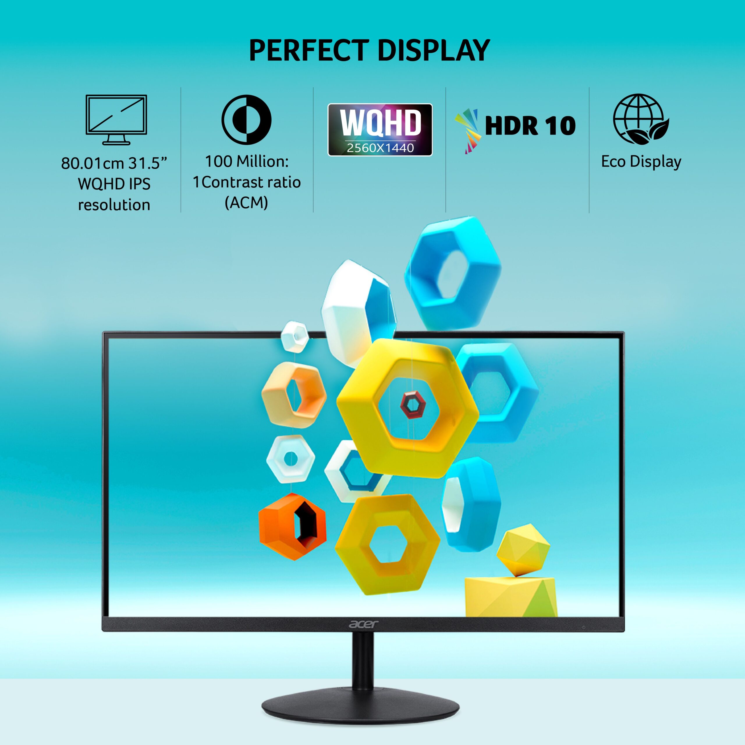 Acer 80.01 cm (32 inch) WQHD LED Backlit IPS Panel with HDR10, VGA, HDMI, 2X1W Inbuilt Speakers, Flicker-less, Blue light Shield, EcoDisplay, VisionCare, Tilt-able Stand, VESA wall Mount Ultra-Thin Monitor (SA322Q U) - Image 4