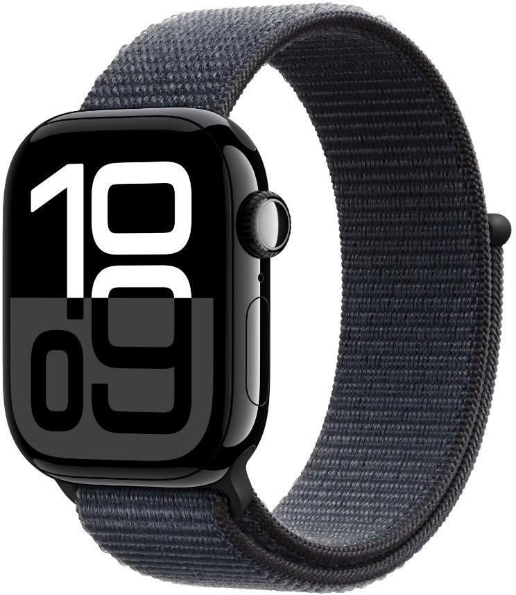 Apple Watch Series 10 GPS 42mm Jet Black Aluminium with Ink Sport Loop (Ink Strap, Free Size)