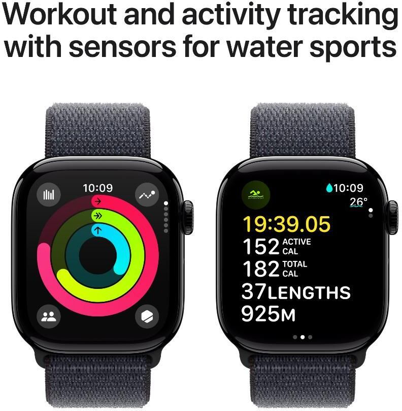 Apple Watch Series 10 GPS 42mm Jet Black Aluminium with Ink Sport Loop (Ink Strap, Free Size) - Image 3