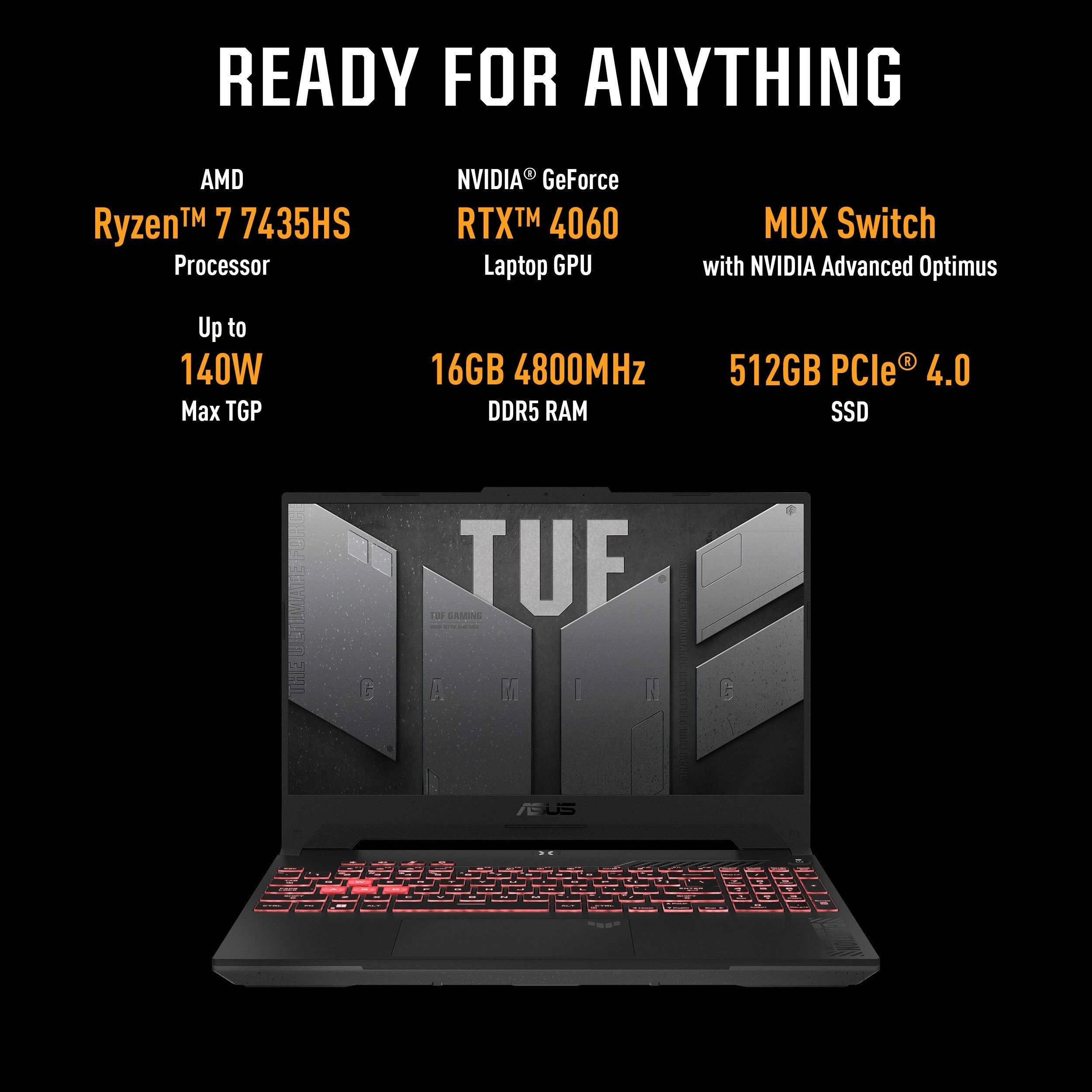 ASUS TUF Gaming A15 AMD Ryzen 7 Octa Core 7435HS - (16 GB/512 GB SSD/Windows 11 Home/8 GB Graphics/NVIDIA GeForce RTX 4060/144 Hz) FA507NVR-LP204WS Gaming Laptop (15.6 inch, Mecha Gray, 2.2 Kg, With MS Office) - Image 2