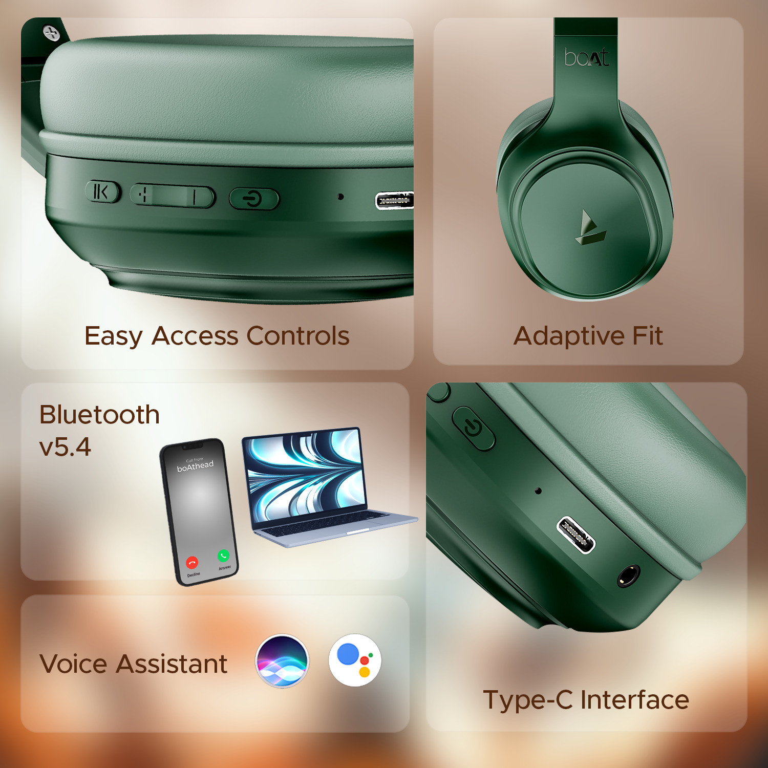 boAt Rockerz 430 w/ Beast Mode(40ms Low Latency),40HRS Playback & 40MM Drivers Bluetooth (Sage Green, On the Ear) - Image 4