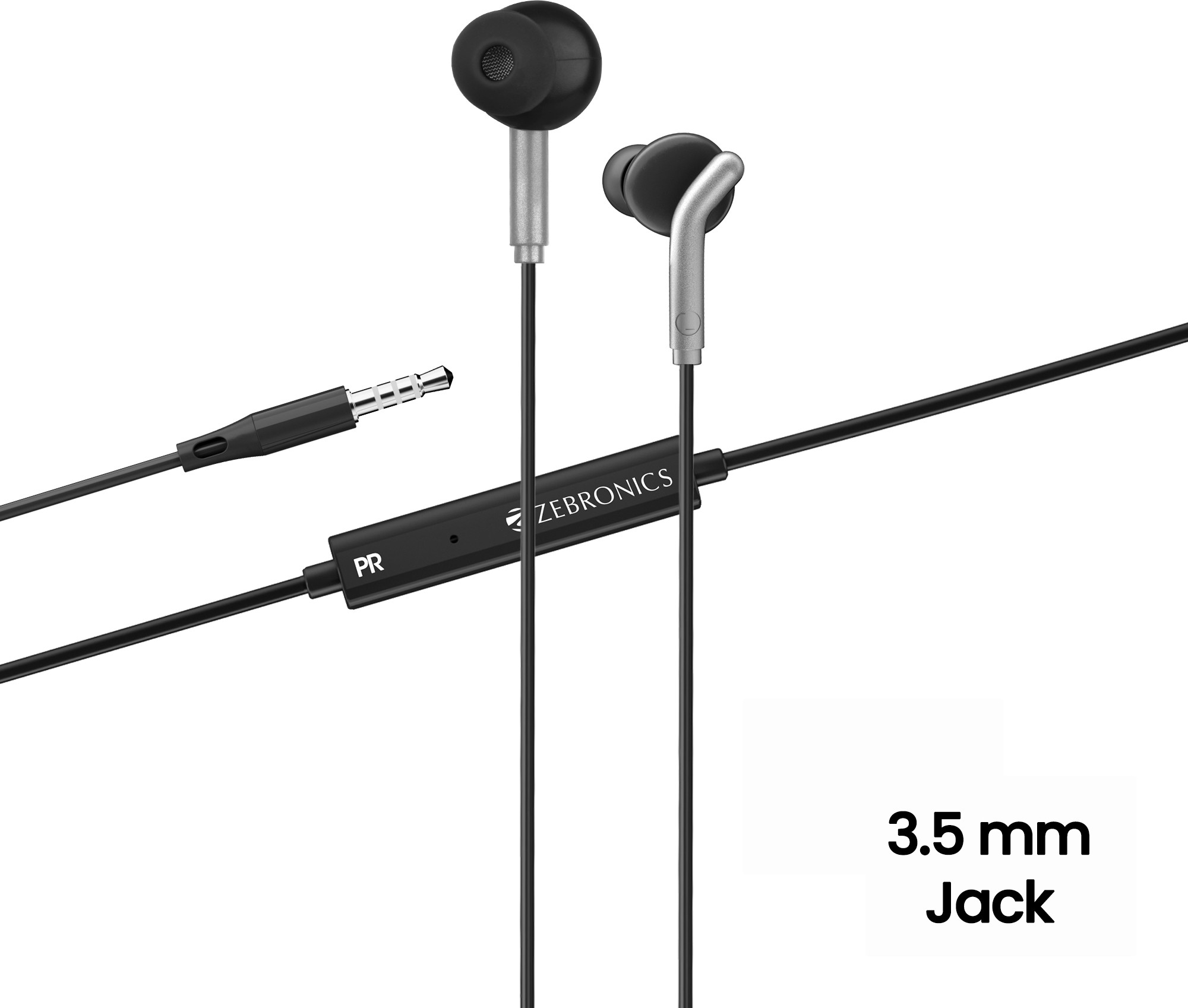 ZEBRONICS ZEB-BRO, With In-Line MiC, 3.5mm Jack, 10mm drivers, Compatible for Phone/Tablet Wired (Black, In the Ear) - Image 2