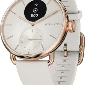 Withings Scanwatch2 Heart Health Monitor, ECG, SPO2, 30 Day Battery Life - 38mm Hybrid Smartwatch (White-Gold Strap, 38mm)