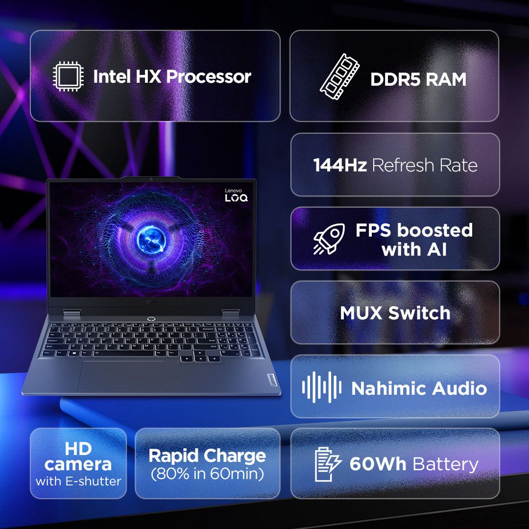 Lenovo LOQ Essential Intel Core i5 12th Gen 12450HX - (16 GB/512 GB SSD/Windows 11 Home/4 GB Graphics/NVIDIA GeForce RTX 3050A) 15IAX9E Gaming Laptop (15.6 inch, Luna Grey, 1.77 kg, With MS Office) - Image 2