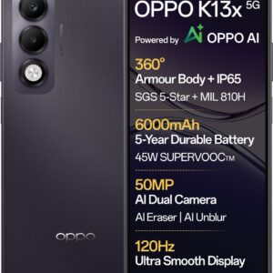 OPPO K13x 5G 6000mAh and 45W SUPERVOOC Charger & AI (Midnight Violet, 128 GB) (8 GB RAM)