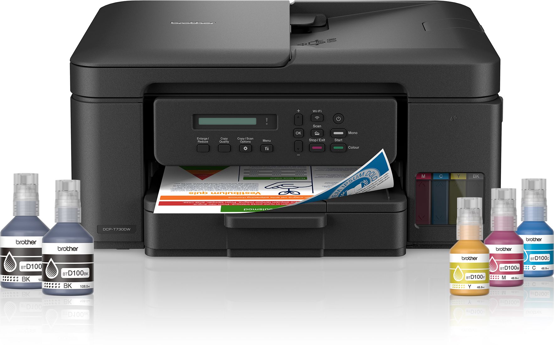 brother DCP-T730DW Multi-function WiFi Color Ink Tank Printer (Borderless Printing) for Print/Copy/Scan with ADF Printer