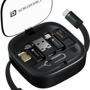 Portronics USB Type C Cable 0.27 m Snapcase 2 60W Multifunctional Data Cable Kit,Type C to Type C Retractable Cable (Compatible with Smartphones, Black, One Cable)