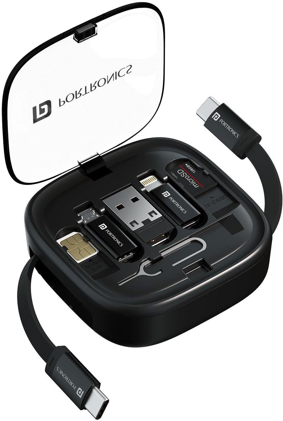 Portronics USB Type C Cable 0.27 m Snapcase 2 60W Multifunctional Data Cable Kit,Type C to Type C Retractable Cable (Compatible with Smartphones, Black, One Cable)