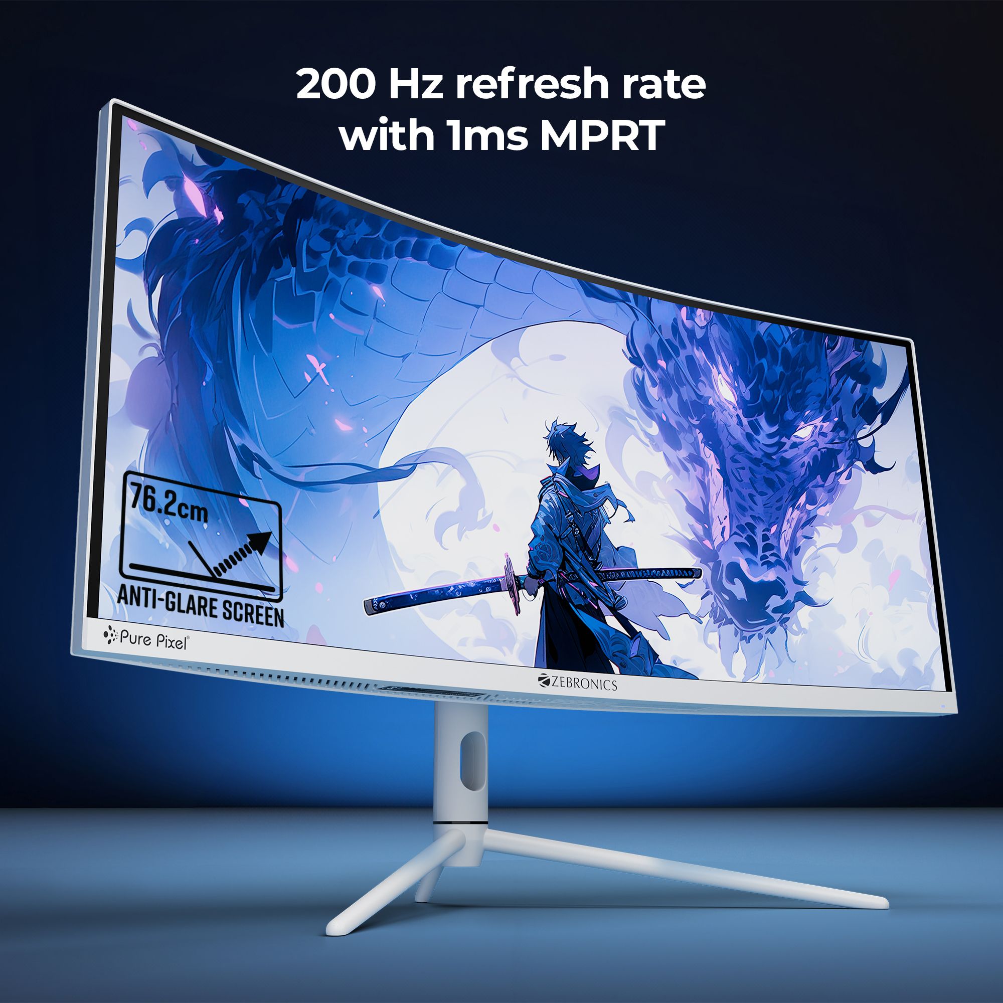 ZEBRONICS 76.2 cm (30 inch) Curved WFHD VA Panel with 300 Nits Brightness, HDR10, 99% sRGB, 95% DCI-P3, 2 x DP, 2 x HDMI, 1 x 3.5mm UltraWide Gaming Monitor - Image 3