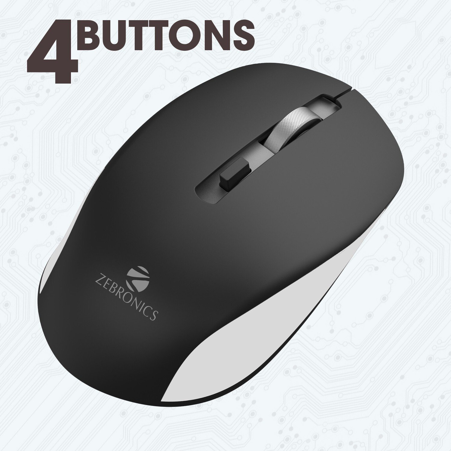 ZEBRONICS Jaguar Wireless Ambidextrous Optical Mouse Wireless Mouse, High Precision, 4 Buttons, Plug & Play Ambidextrous (2.4GHz Wireless, Black) - Image 2