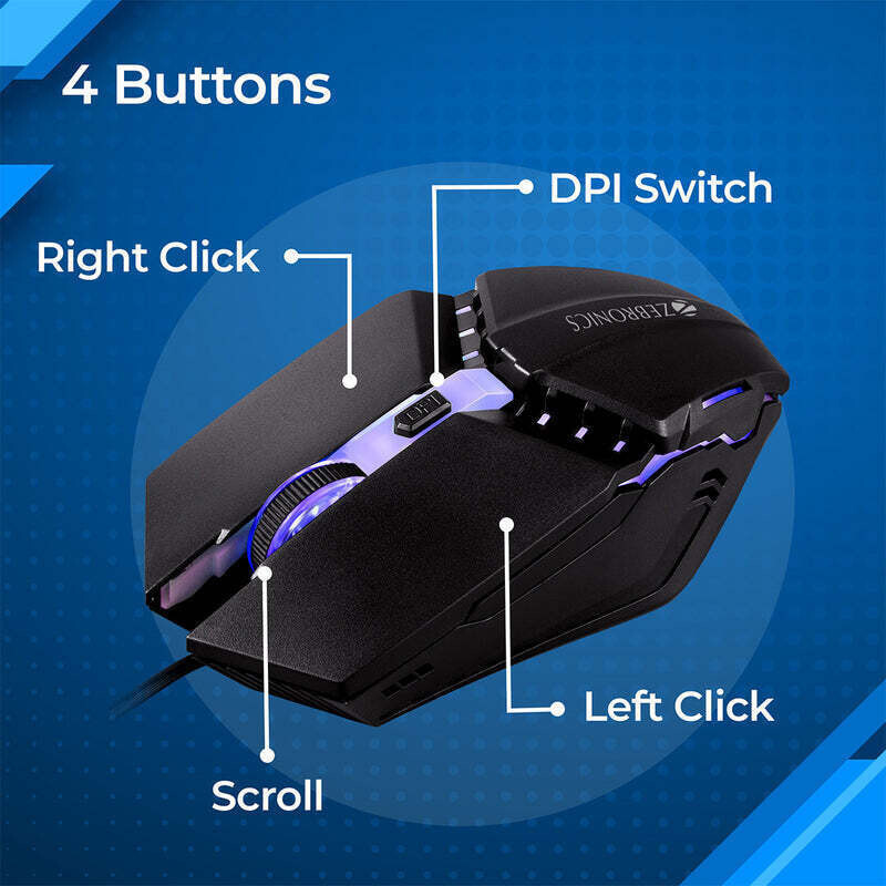 ZEBRONICS ZEB PHERO with DPI Switch, High Precision, Plug & Play, 4 Buttons Wired Ambidextrous Optical Gaming Mouse - Image 3